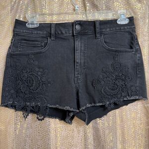 American Eagle Outfitters Black Embroidered Lace Hi Rise Shortie Shorts 12
